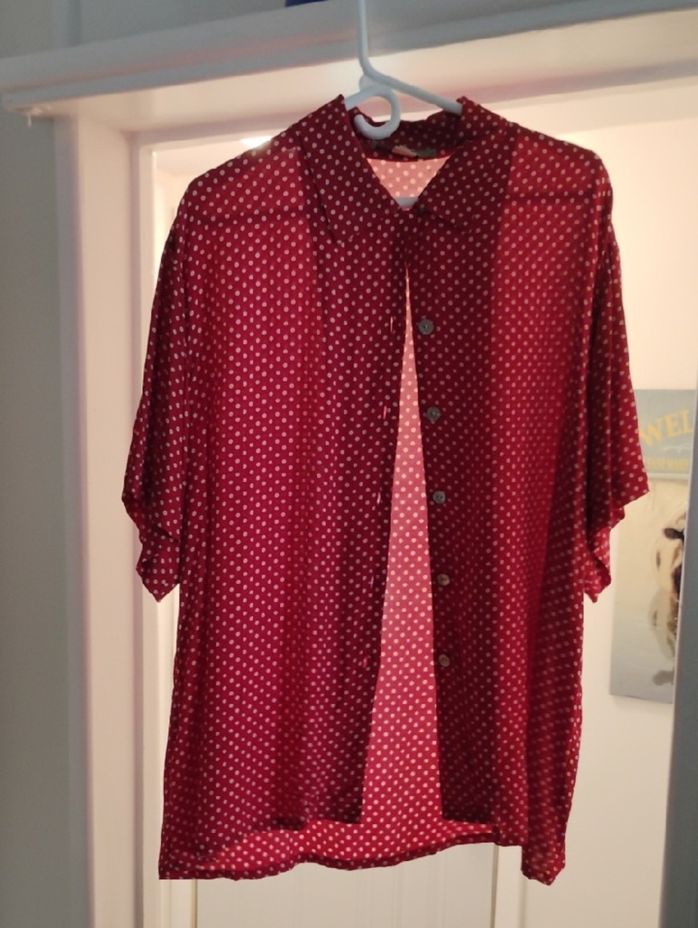 Red Polka Dot Short-Sleeve Button Front Blouse
